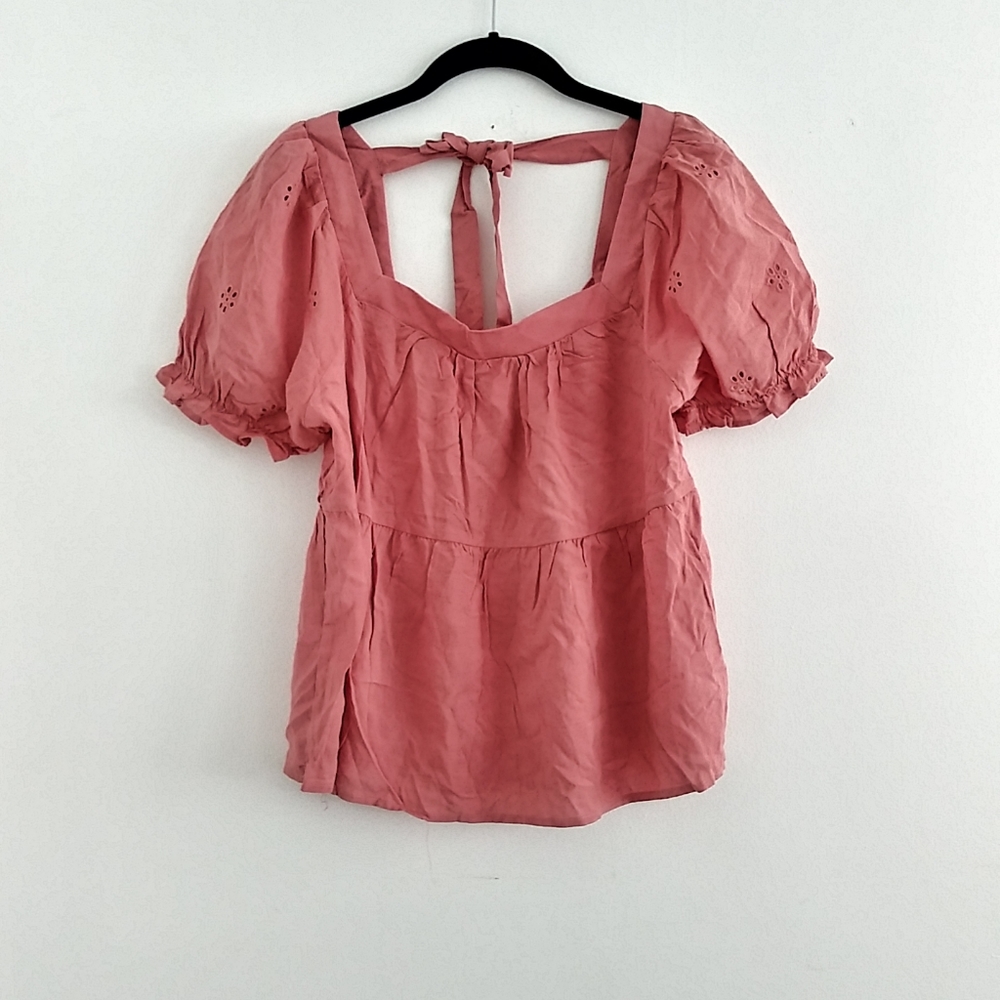 June & Hudson Puff Sleeve Cottagecore Crochet Boho Top